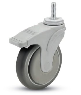 (image for) Caster; Swivel; 5" x 1-1/4"; TPR Rubber (Gray); Threaded Stem (1/2"-13TPI x 2-11/16"); Nylon Yoke; Prec Ball Brng; 325#; Thrd guards; Total Lock (Item #63919)