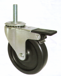 Caster; Swivel; 2"x13/16"; Polyolefine; Threaded Stem (3/8"-16TPI x 1-1/2"); Zinc; Plain bore; 70#; Pedal Brake (Item #64429)