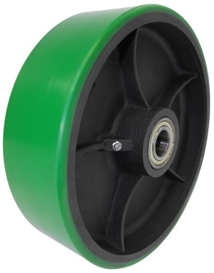 (image for) Wheel; 6\" x 2\"; PolyU on Cast Iron; Roller Brng; 1200#; 1/2\" bore; 2-7/16\" Hub Length (Usually red or green tread. Call if important.) (Item #89719)