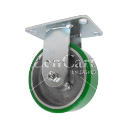 (image for) Caster; Rigid; 8" x 2-1/2"; 95A PolyU on Alum; Plate (4-1/2"x6-1/4"; holes: 2-7/16"x4-15/16" slots to 3-3/8"x5-1/4"; 1/2" bolt); Zinc; Roller Brng; 2000# (Item #63613)