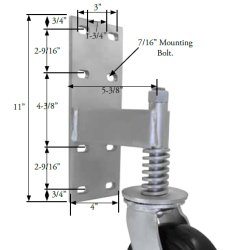 Caster; Swivel; 8" x 2"; Foam-Filled Flat Free Tire (Black); Gate Bracket (11"x4"; 8 holes 1-3/4" (slots to 3") x 9-1/2"; 7/16" bolt); Zinc; Precision BB; 150# (Item #63987)