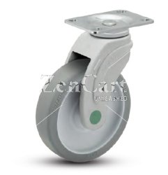(image for) Caster; Swiv; 5" x 1-1/4"; Thermoplas Rbr (GY); Plate (2-1/2"x3-5/8": holes: 1-3/4"x2-13/16" (slots 3-1/16"); 5/16" bolt); Nylon (GY); Prec Brng; 200#; Non-magn (Item #63314)