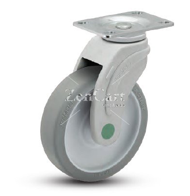(image for) Caster; Swiv; 4" x 1-1/4"; Thermoplas Rbr (GY); Plate (2-1/2"x3-5/8": holes: 1-3/4"x2-13/16" (slots 3-1/16"); 5/16" bolt); Nylon (GY); Prec Brng; 150#; Non-magn (Item #63312)