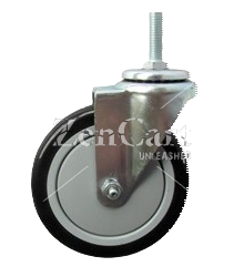 (image for) Caster; Swivel; 4" x 1-1/4"; PolyU on PolyO (BK/ Gray); Threaded Stem (1/2"-13TPI x 1-1/2"); Zinc; Ball Bearing (Single); 300#; Thread guards; Dust Cover (Mtl) (Item #62969)