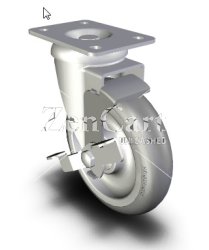(image for) Caster; Swivel; 4" x 1-1/4"; TPR Donut; Plate (2-5/8"x3-3/4"; holes: 1-3/4"x2-3/4" slotted to 3"; 5/16" bolt); Zinc; Precision Ball Brng; 250#; Brake (Item #63691)
