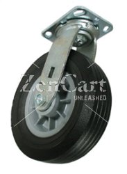 (image for) Caster; Swivel; 8" x 2"; Semi-Pneumatic (Black); Plate (4"x4-1/2"; holes: 2-5/8"x3-5/8" slotted to 3"x3"; 3/8" bolt); Zinc; Ball Brng; 450# (Item #65279)