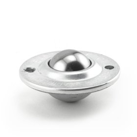 Ball Transfer; Low Profile; 1" Steel ball; Round Flange (2-1/4" diameter: two holes: 1-3/4" inch apart); Steel housing; 75#; 5/8" inch profile (Item #88820)