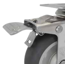 (image for) Caster; Swivel; 5" x 1-1/4"; Nylon; Plate; 2-3/8"x3-5/8": holes: 1-3/4"x2-7/8" (slots to 3"); 3/8" bolt; Stainless; 350#; Dust Cover; Raceway Zerk; Total Lock (Item #62889)