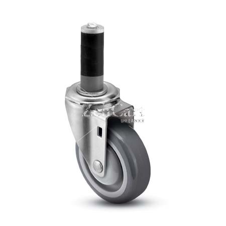 (image for) Caster; Swivel; 5" x 1-1/4"; TPR Rubber (Gray); Expandable Adapter (1-3/8" - 1-7/16" ID tubing); Zinc; 250#; Dust Cover (Mtl); Thread guards (Item #65270)