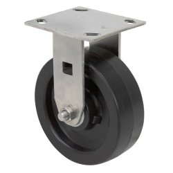 Caster; Rigid; 6"x2"; Polyolefin; Plate (4-1/2"x6-1/4"; holes: 2-7/16"x4-15/16" slotted to 3-3/8"x5-1/4"; 1/2" bolt); Zinc; Roller Brng; 1000# (Item #63706)