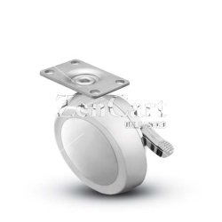 (image for) Caster; Ball; Swivel; 2-1/2; Metal/ Zinc; Top Plate; 1-3/16x2; hole spacing: 13/16x1-9/16; 3/16 bolt; Bright Chrome; Acetyl/ Resin Brng; 100#; Brake (Item #68517)