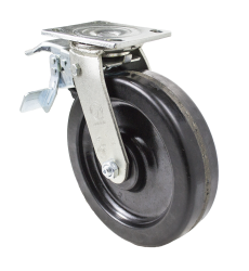 Caster; Swivel; 5" x 2"; Phenolic; Plate (4"x4-1/2"; holes: 2-5/8"x3-5/8" slots to 3"x3"; 3/8" bolt); Zinc; Roller Brng; 1000#; Total Lock (Leading) (Item #65883)