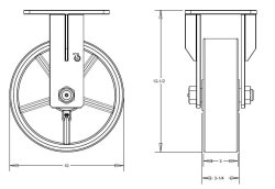 (image for) Caster; Rigid; 10" x 3"; PolyU on Cast Iron (Gr/Bk); Top Plate (6-1/4"x7-1/2": holes: 4-1/8"x6" slotted to 4-1/2"x6-1/8"; 1/2" bolt); Zinc; Tapered Brng; 4000# (Item #65879)