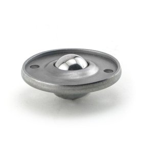 Ball Transfer; Low Profile; 5/8" Steel ball; Flange (1-11/16" diameter; two 1/8" holes: 1-1/4" apart); Carbon Steel flange; 20#; 3/8" profile (Item #88815)