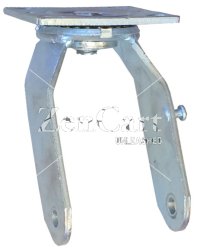 (image for) Yoke, Axle & Nut; Swivel; 8" x 3"; Top Plate (4"x4-1/2": holes: 2-5/8"x3-5/8" slotted to 3"x3"; 3/8" bolt); Zinc; 1/2" Bore; 3-5/8" Hub Length; 275# (Item #88497)