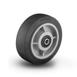 Caster; Swivel; 4" x 2"; Thermoplastized Rubber (Gray); Plate; 4"x4-1/2"; holes: 2-5/8x3-5/8 (slots to 3"x3"); 3/8" bolt; Roller Brng; 410#; Total Lock Brake (Item #63643)