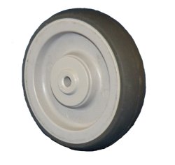Caster; Swivel; 5" x 1-1/4"; Thermoplastized Rubber (Gray); Grip Ring (7/16"x1-3/8"); Zinc; Plain bore; 300#; Tread brake (Item #66528)