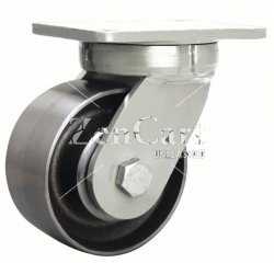 (image for) Caster; Swivel; 6" x 2-1/2"; Steel (Forged); Plate (4-1/2"x6-1/4"; holes: 2-7/16"x4-15/16" slotted to 3-3/8"x5-1/4"; 1/2" bolt); Roller Brng; 4000#; Kingpinless (Item #65301)