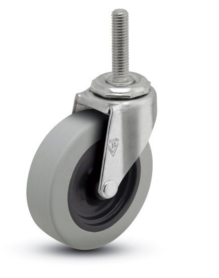 Caster; Swivel; 3\" x 13/16\"; PolyU on PolyO (Gray); Threaded Stem (3/8\"-16TPI x 1-1/2\"); Zinc; Plain bore; 120# (Item #65881)