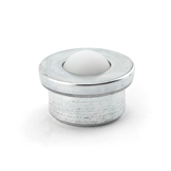 (image for) Ball Transfer; 1\" Nylon ball; Round Drop-in Base; 1-3/8\" diam x 5/8\" deep; Carbon Steel; 200#; 5/8\" load height (Item #89284)