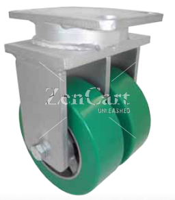 (image for) Caster; Dual Wheel; Rigid; 10" x 3"; PolyU (Crowned) on Cast; Plate (5-1/4"x7-1/4"; holes: 3-3/8"x5-1/4" slotted to 4-1/8"x6-1/8"; 1/2" bolt); Rlr Brg; 6000# (Item #65957)