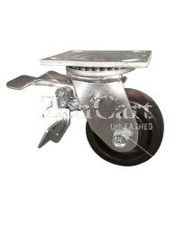 (image for) Caster; Swivel; 8" x 2"; Polyolefin; Plate (4"x4-1/2"; holes: 2-5/8"x3-5/8" slots to 3"x3"; 3/8" bolt); Zinc; Roller Brng; 900#; Total Lock (Leading) (Item #66019)