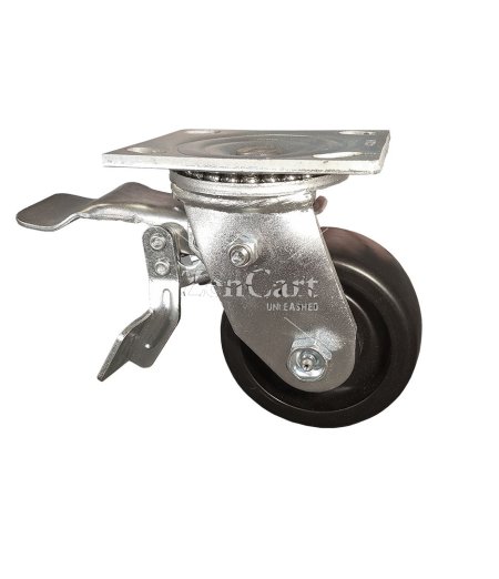 (image for) Caster; Swivel; 4" x 2"; Polyolefin; Plate (4"x4-1/2"; holes: 2-5/8"x3-5/8" slotted to 3"x3"; 3/8" bolt); Zinc; Roller Brng; 500#; Total Lock (Leading) (Item #66021)