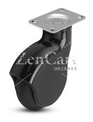 (image for) Caster; Swivel; 4 x 1-1/4; Neoprene Rubber (Black); Plate (2-5/8"x3-3/4"; holes:1-3/4"x2-3/4" slotted to 3"); Black Finish; Prec Ball Brng; 225#; Thread guards (Item #65387)