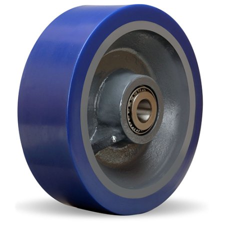 (image for) Caster; Rigid; 10" x 4"; PolyU on Forged Steel; Plate; 6-1/2"x7-1/2": holes: 5-1/8"x5-3/4" (slots to 3-7/8"x6-1/4"); 1/2" bolt; Zinc; Prec Tapered Brng; 5000# (Item #63834)