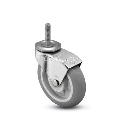 (image for) Caster; Swivel; 3 x 13/16; ThermoPlstc Rbr; Round (Gray); Threaded Stem; 5/16-18TPI x 1; Zinc; Plain bore; 120#; Hood (Item #67963)