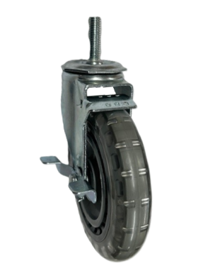 (image for) Caster; Swivel; 6" x 1-1/4"; Polyurethane (Clear); Threaded Stem (1/2"-13TPI x 1"); Zinc; Ball Brng; 300#; Tread brake (Item #63906)