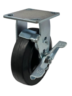 (image for) Caster; Rigid; 8" x 2"; HD Nylon; Slight Crown; Plate (4"x4-1/2"; holes: 2-5/8"x3-5/8" slots to 3"x3"; 3/8" bolt); Roller Brngs; 1250#; Warranty; Tread Brake (Item #63021)