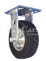 (image for) Caster; Rigid; 10" x 3"; Flat Free; Plate (4"x4-1/2"; holes: 2-5/8"x3-5/8" slots to 3x3; 3/8 bolt); Prec BB; 280#; Sawtooth tread; Bolt-together Hub (Item #64210)