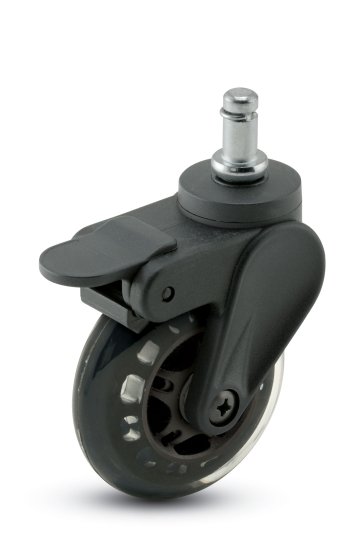 Caster; Swivel; 3\" x 15/16\"; Black Polyurethane (Donut); Grip Ring (7/16\" x 7/8\"); Black Yoke; Precision Ball Brng; 120#; Pedal Brake (Item #64982)