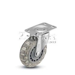 (image for) Caster; Swivel; 3" x 13/16"; Polyurethane (Clear); Plate (1-3/16" x 2"; holes: 13/16" x 1-9/16"; 3/16" bolt); Zinc; Plain bore; 120# (Item #63511)