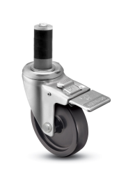 Caster; Swivel; 5" x 1-1/4"; Polyolefin; Expandable Adapter (1-5/8" - 1-11/16" ID tubing); Zinc; Plain bore; 300#; Total Lock; Dust Cover (Mtl) (Item #65060)
