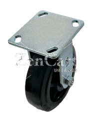 (image for) Caster; Rigid; 5" x 2"; Rubber on Nylon; Plate (4"x4-1/2"; holes: 2-5/8"x3-5/8" slotted to 3"x3"; 3/8" bolt); Zinc; Roller Brng; 450# (Item #64607)