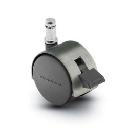 Caster; Twin; Swivel; 2" (50mm); Nylon; Grip Ring; 7/16"x1-7/16"; Satin Chrome; Zinc Body; 75#; Wheel Brake; Hood (Item #67722)