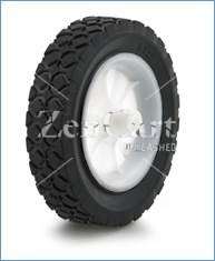 (image for) Wheel; 5" x 1"; Solid Rubber on Plastic Hub (White); Plain bore; 1/2" Bore; 1-1/8" Hub Length; 50#; Offset One-piece Hub; TurfTread (Item #88048)