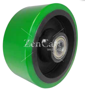(image for) Wheel; 10" x 4"; PolyU (3/4"; 60D) on Cast Iron; PTapered Rlr Brng; 1-1/4" Bore; 4-1/4" Hub Length; 5500# (Item #87329)