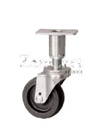 (image for) Leveling Caster; Swivel; 3"x1-1/4"; Polyolefin; Plate (3-1/2"x3-1/2": holes: 2-5/8x2-5/8; 5/16 bolt); Zinc; Plain bore; 300#; Load height: 6.06" - 6.81" (Item #66965)