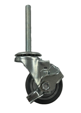 (image for) Caster; Swivel; 3" x 1-1/4"; Gray TPR Rubber; Threaded Stem (1/2"-13TPI x4"); Zinc; Prec Ball Brngs; 210#; Dust Cover (Plastic); Thread guards; Wheel Brake (Item #63367)