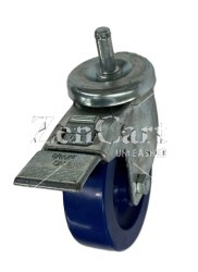 (image for) Caster; Swivel; 4" x 1-1/4"; Polyurethane (Solid); Grip Ring (7/16" x 1-3/8"); Zinc; Delrin Spanner; 300#; Dust Cover (Mtl); Total Lock brake (Item #63893)