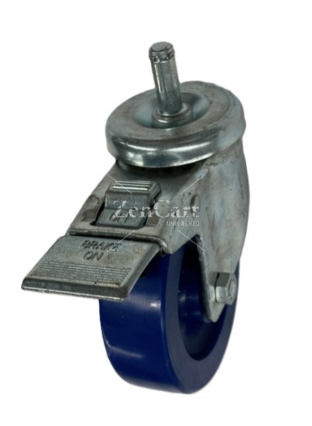 (image for) Caster; Swivel; 4" x 1-1/4"; Polyurethane (Solid); Grip Ring (7/16" x 1-3/8"); Zinc; Delrin Spanner; 300#; Dust Cover (Mtl); Total Lock brake (Item #63893)