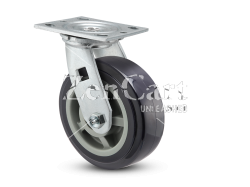 (image for) Caster; Swivel; 8" x 2"; Blue Thermo-Urethane; Plate (4"x4-1/2"; holes: 2-5/8"x3-5/8" slots to 3"x3"; 3/8" bolt); Zinc; Dual Sealed Prec Ball Brng; 1200# (Item #63751)