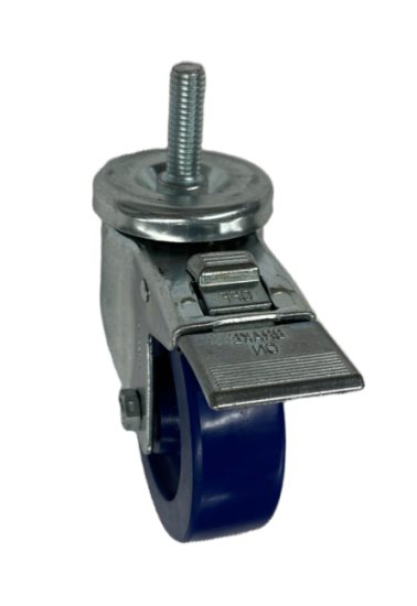 (image for) Caster; Swivel; 4\" x 1-1/4\"; Polyurethane (Solid); Threaded Stem (1/2\"-13TPI x 1-1/2\"); Zinc; Delrin Spanner; 300#; Dust Cover (Mtl); Total Lock (Trailing) (Item #63898)