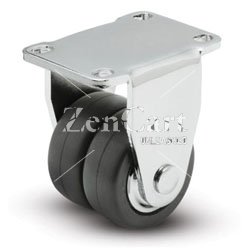 (image for) Caster; Dual Wheel; Rigid; 2"x1"; Rubber (Soft Black Donut); Plate (2-1/2x3-5/8: holes: 1-3/4"x2-3/4" (slots to 3); 5/16 bolt); Chrome; Prec BB; Thrd Grds; 300# (Item #66156)