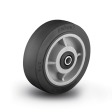 Caster; Swivel; 4" x 2"; Thermoplastized Rubber (Gray); Plate; 4"x4-1/2"; holes: 2-5/8x3-5/8 (slots to 3"x3"); 3/8" bolt; Roller Brng; 410#; Total Lock Brake (Item #63643)