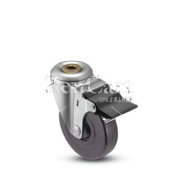(image for) Caster; Swivel; 3" x 1-1/4"; Rubber (Hard; Non-marking); Hollow Kingpin (1/2" bolt hole); Zinc; Plain bore; 210#; Pedal Style Wheel Brake (Item #65388)