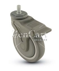 (image for) Caster; Swivel; 3"x1-1/4"; TPR Rubber (Gray); Threaded Stem (1/2"-13TPI x 1-1/2"); Nylon; Precision Ball Brng; 200#; Total Lock Brake; Thread guards (Item #67209)